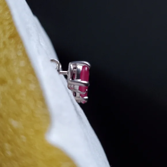 Genuine AfricanRuby Heart Stud Earrings in Platinum Over Sterling Silver 2.35ctw - Picture 6 of 8